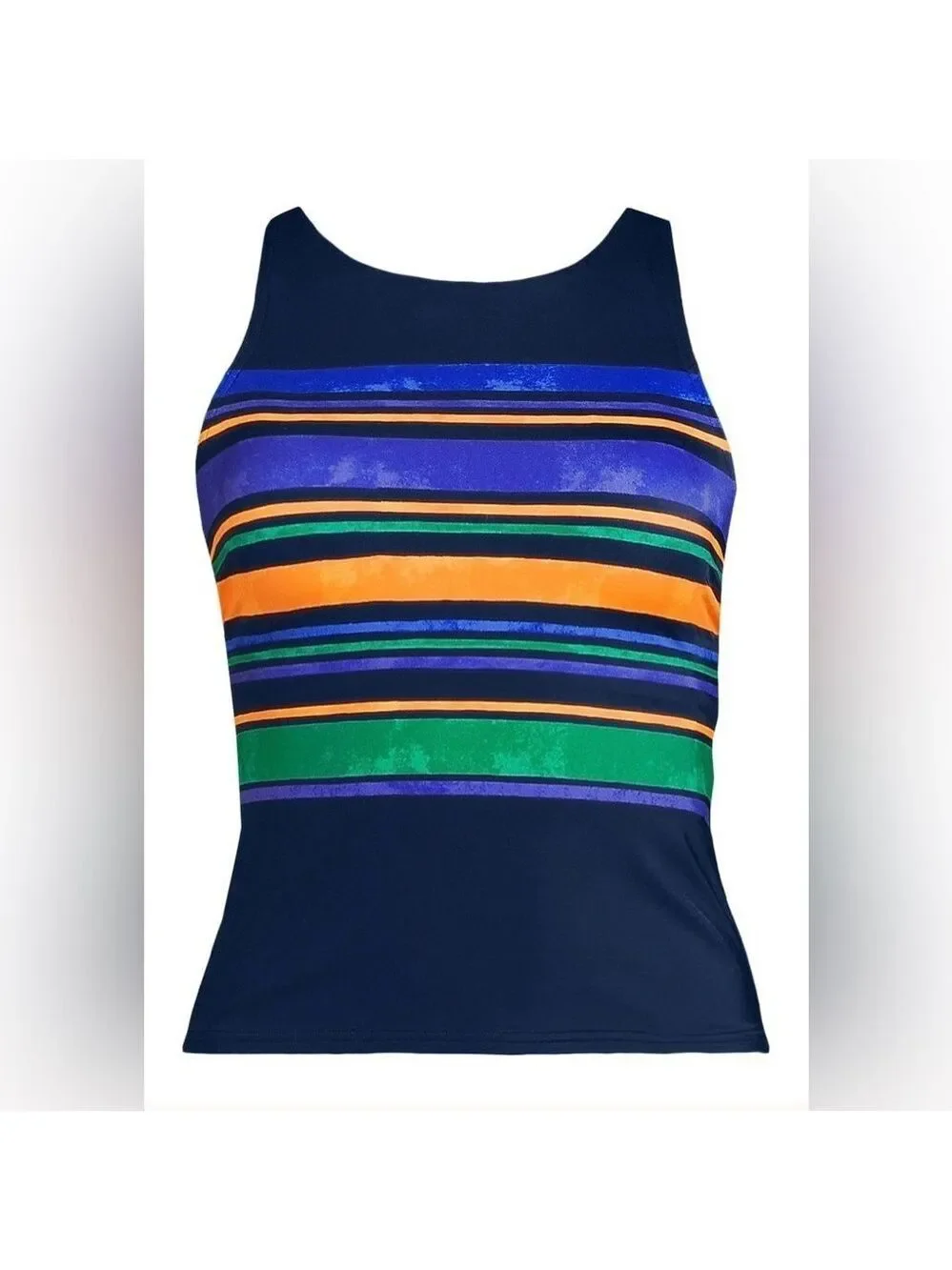 Lands' End High Neck Strappy Back Deep Sea Painted Stripes Size 16W NWT